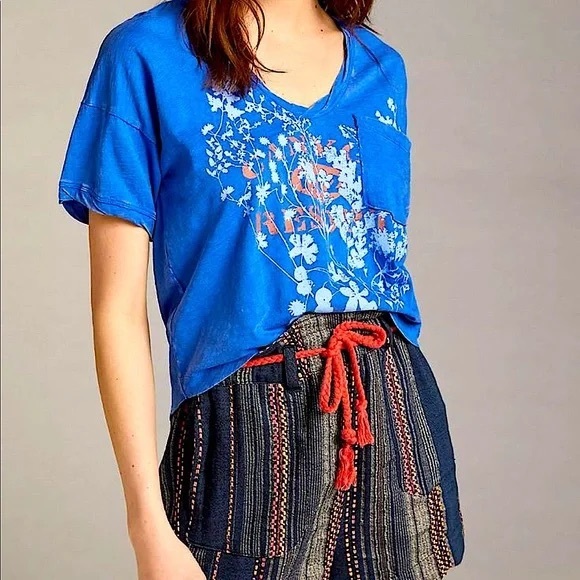 ANTHROPOLOGIE Pilcro Loma Printed Tee blue small - Picture 1 of 4